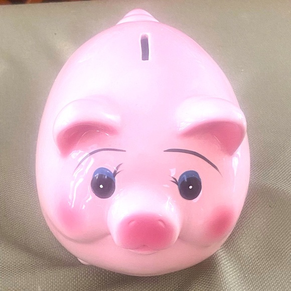 Vintage Mid Century Pottery Blush Pink Fat Belly Curly Tail Pig Piggy Bank - Picture 1 of 5